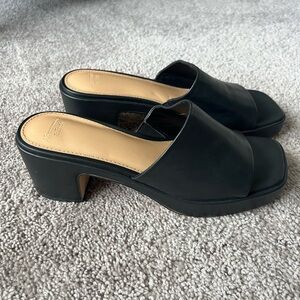 Black Leather Women's Mules